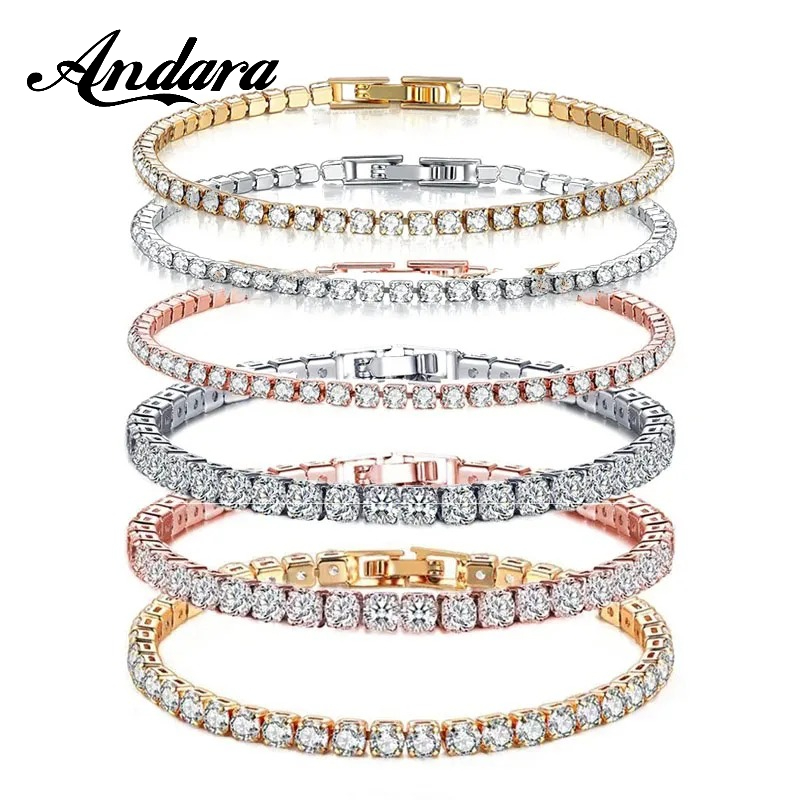 Tennis Bracelet Cubic - 925 Sterling Silver Rose Gold Tennis