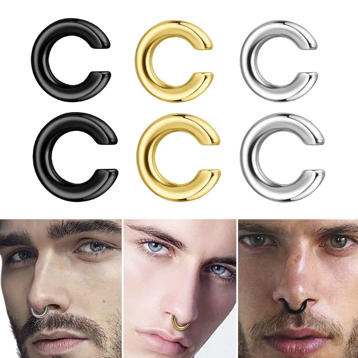 Ear Cuff No Piercing - 1pc Exaggerated C-Shaped Non-Piercing Nose Ring