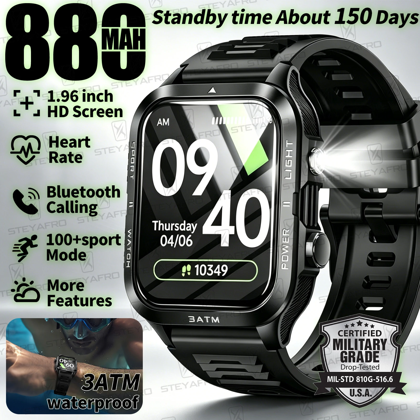 Italian Jewelry Watches - Military Grade SmartWatch Men LED Flashlight
