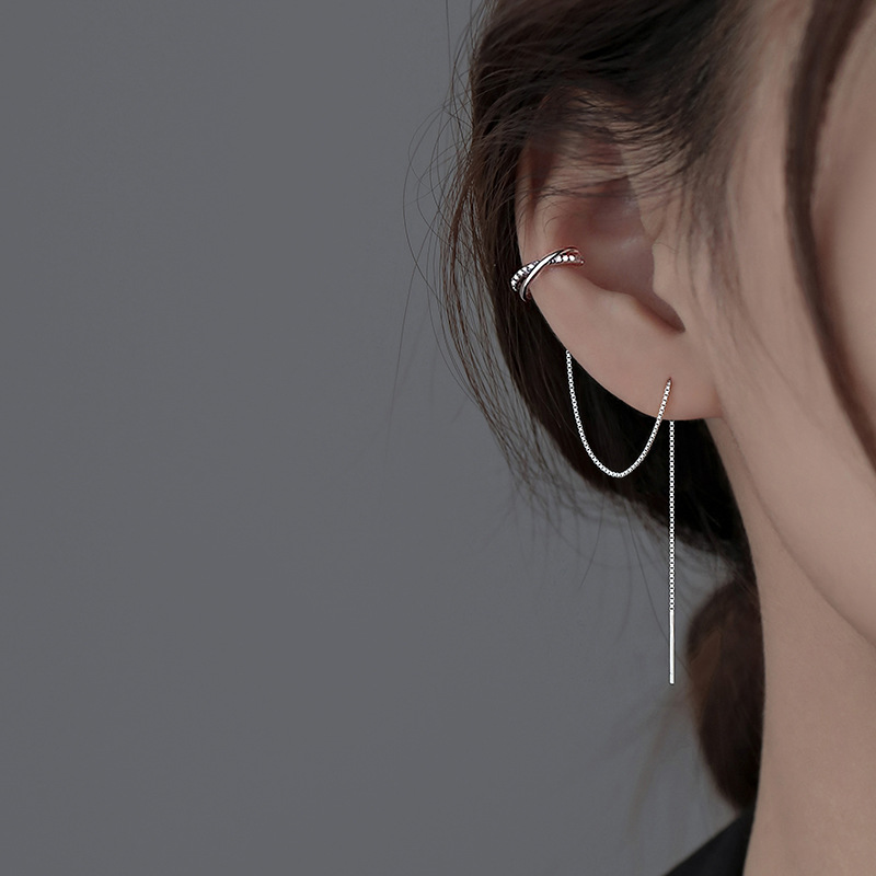 Real 925 Sterling Silver Doubl - Ear Cuff No Piercing ulasan dan harga