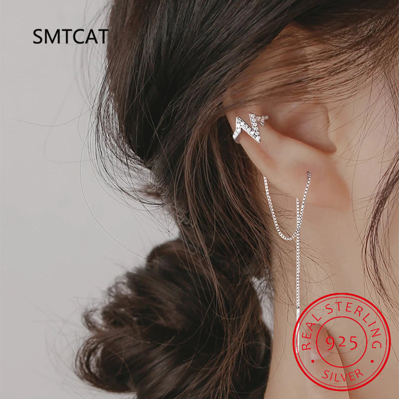 Real 925 Sterling Silver Doubl - Ear Cuff No Piercing ulasan dan harga